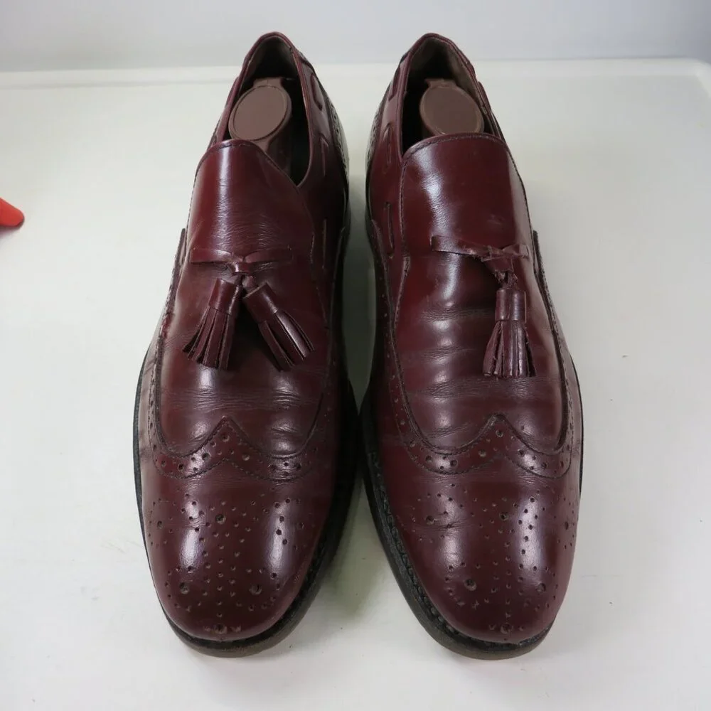 VTG Men's Stafford Leather Burgundy Shoes 8(D) Slip-on Loafer Tassels